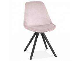 Vintage stoel 'RICKY' in roze fluweel en poten in zwart hout