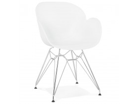 Moderne stoel 'UNAMI' van wit kunststof met verchroomd metalen voeten