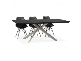Design eettafel 'WALABY' in zwart hout met centrale metalen voet - 200 x 100 cm