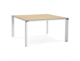 Vergadertafel / bench-bureau 'XLINE SQUARE' met natuurlijke houten afwerking en wit metaal - 140x140 cm