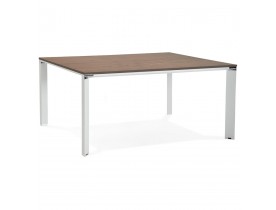 Vergadertafel / bench-bureau 'XLINE SQUARE' met notenhouten afwerking en wit metaal - 160x160 cm