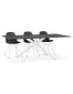 Design eettafel 'BIRDY' in zwart glas met witte x-vormige centrale voet - 200 x 100 cm