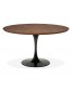 Ronde design eet-/bureautafel 'GLOBO' met notenhouten afwerking en centrale poot van zwart metaal - Ø120 cm