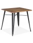 Vierkante industriële tafel 'MARCUS' van donker hout met zwarte metalen poten - 76 x 76 cm