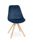 Vintage 'RICKY' stoel in blauw fluweel met poten in natuurlijk hout