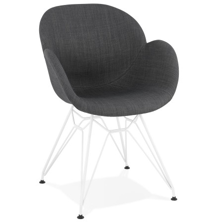 Moderne stoel 'ATOL' van donkergrijze stof met verchroomd metalen voeten