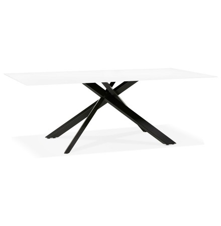Design eettafel 'BIRDY' in wit glas met zwarte x-vormige centrale voet - 200 x 100 cm