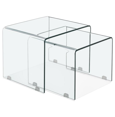 Set van twee design bijzettafeltjes 'BOBBY DOUBLE SIDE' van transparant glas