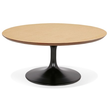 Ronde salontafel 'BUSTER MINI' van natuurkleurige hout met zwarte metalen poot  - Ø 90 cm