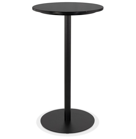 Ronde hoge tafel 'CORY ROUND' van zwart gemarmerde steen en zwart metaal - 60x60 cm
