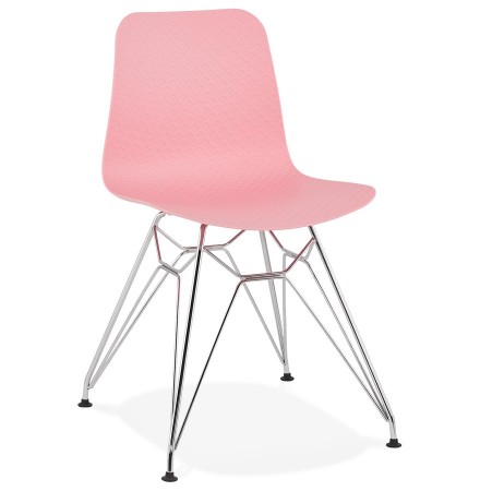 Design stoel 'GAUDY' roze met verchroomd metalen voet