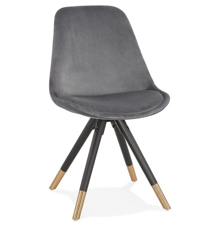 Design stoel 'HAMILTON' in grijs fluweel en poten in zwart hout