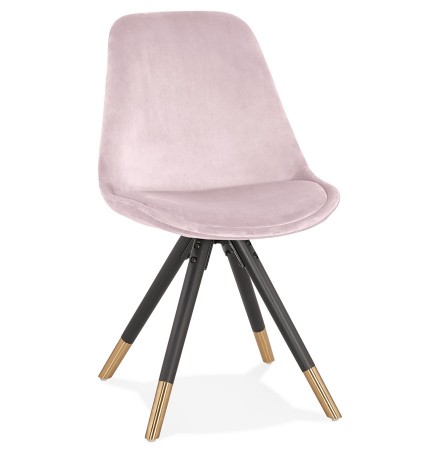 Design stoel 'HAMILTON' in roze fluweel en poten in zwart hout