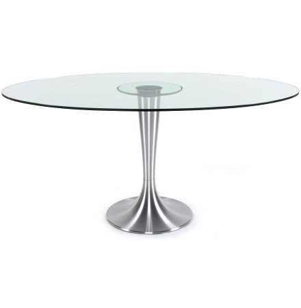Ovalen tafel 'KRYSTAL' uit doorzichtig gehard glas - 160x108 cm