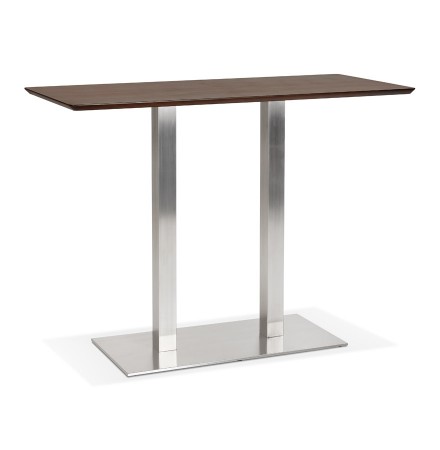 Hoge design tafel 'MAMBO BAR' met notenhouten afwerking en geborsteld metalen poot - 150x70 cm