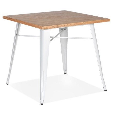 Vierkante industriële tafel 'MARCUS' van licht hout met witte metalen poten - 76 x 76 cm