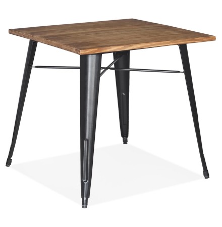 Vierkante industriële tafel 'MARCUS' van donker hout met zwarte metalen poten - 76 x 76 cm