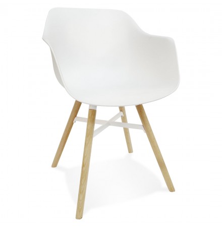 Witte stoel met armleuningen 'MELIS' met metalen en natuurlijke houten poten