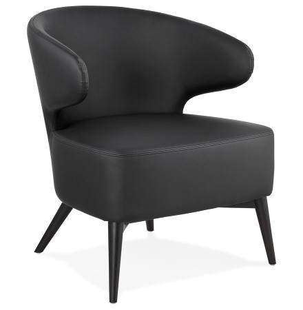 Lounge chair 'NORMAN' zwart en poten in zwart hout