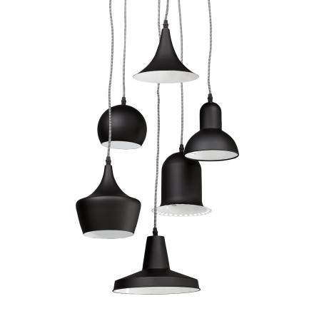 Hanglamp 'PIGAL' met 6 verschillende lampenkappen