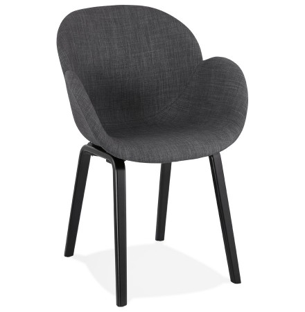 Design stoel met armleuningen 'SAMY' van grijze stof en zwart houten poten