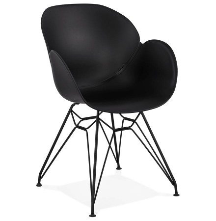 Design stoel 'SATELIT' zwart industriële stijl met zwart metalen voeten