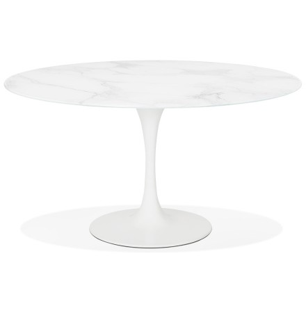 Design ronde eettafel 'SHADOW' van wit glas met marmereffect - Ø 140 CM