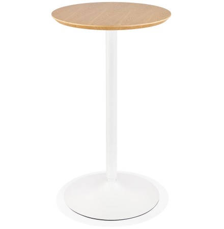 Ronde hoge tafel 'TAMAGO' van natuurlijk afgewerkt hout en wit metaal - Ø 60 cm