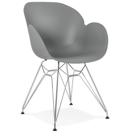 Moderne stoel 'UNAMI' van grijs kunststof met verchroomd metalen voeten