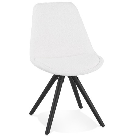 Design stoel 'VALENTINE' van witte badstof met zwarte houten poten