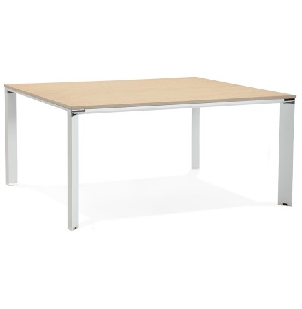 Vergadertafel / bench-bureau 'XLINE SQUARE' in hout met natuurlijke afwerking en wit metaal - 160x160 cm