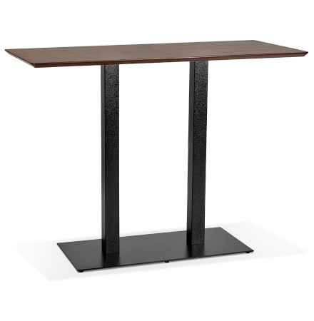 Hoge design tafel 'ZUMBA BAR' met notenhouten afwerking en zwarte metalen poot - 150x70 cm