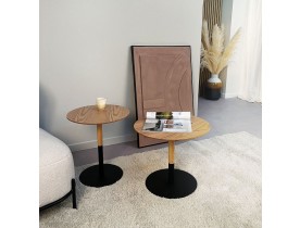Ronde design salontafel 'DILA H40' in natuurlijke houtafwerking en zwart metaal