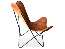 Vlinderstoel 'FOX' in bruin leer met ruitvormige stiksels 