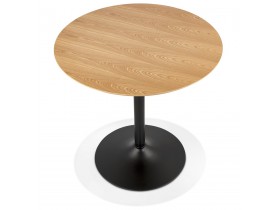 Ronde designtafel 'HUSH' van hout met natuurlijke afwerking en zwart metaal - Ø 80 cm