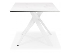 Eettafel 'MARKINA' in witte keramiek met witte x-vormige centrale voet - 180 x 90 cm