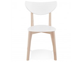 Witte moderne stoel 'MONA' en frame van natuurlijk afgewerkt hout - bestel per 2 stuks / prijs voor 1 stuk