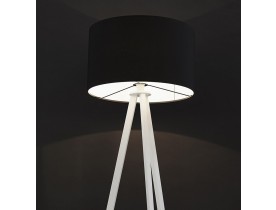 Staande lamp op driepoot 'SPRING' met zwarte lampenkap en 3 witte poten