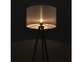 Staande lamp op driepoot 'SPRING' met grijze lampenkap en 3 zwarte poten