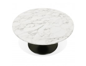 Lage salontafel 'URSUS MINI' van wit gemarmerde steen met een zwarte centrale poot