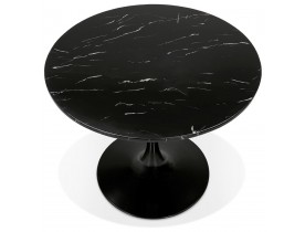 Ronde eettafel 'URSUS' van zwart gemarmerde steen en zwart metaal - Ø 90 cm