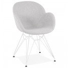 Moderne stoel 'ATOL' in lichtgrijze stof met wit metalen onderstel