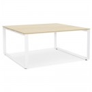 Vergadertafel / bench-bureau 'BAKUS SQUARE' in hout met natuurlijke afwerking en wit metaal - 140x140 cm