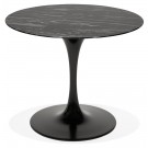 Ronde designeettafel 'GOST' van zwart glas met marmereffect - Ø 90 cm