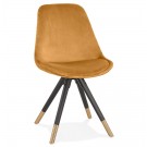 Design stoel 'HAMILTON' in mosterd fluweel en poten in zwart hout