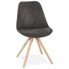 Comfortabele stoel 'HARRY' van grijze microvezel en poten van natuurlijk hout