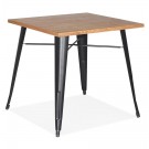 Vierkante industriële tafel 'MARCUS' van licht hout met zwarte metalen poten - 76 x 76 cm