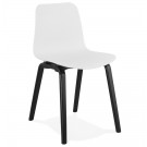 Design stoel 'PACIFIK' wit met zwarte houten poten