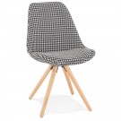 Vintage stoel 'RICKY' in pied-de-poule-print stof en poten in natuurkleurig hout