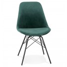 Design stoel 'ZAZY' van groene fluweel met zwarte metalen poten 